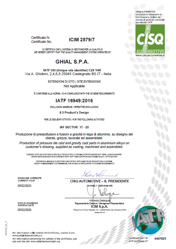 Certificato CISQ: IATF 16949:2016 nr 0365024