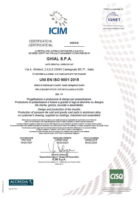 Certificato ICIM: UNI EN ISO 9001:2015 nr 0695/7